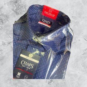 Chaps Long-sleeve Navy Polka Dot Dress Shirt
